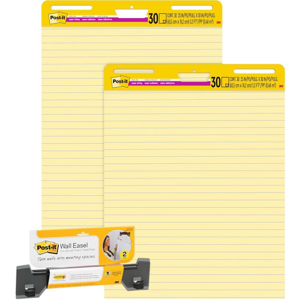 imagePostit Super Sticky Easel Pad 25 in x 30 in Sheets Yellow Paper with Lines 30 SheetsPad 2 PadsPack Great for Virtual Teachers and Students 561 ampamp Super Sticky Wall Easel Mounting SystemPad  Super Sticky Wall Easel Mounting System