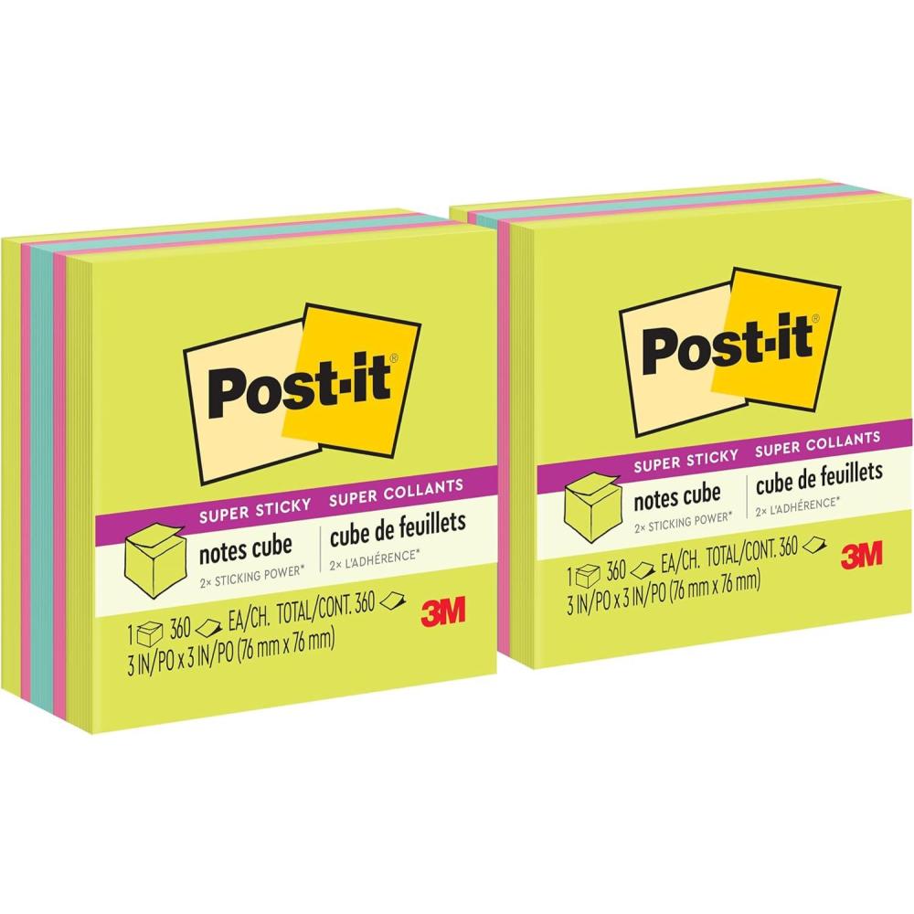 imagePostit Super Sticky Notes 3 in x 3 in 1 Cube 2X The Sticking Power Bright Colors Recyclable 2027SSGFA Pack of 21 Count Pack of 2