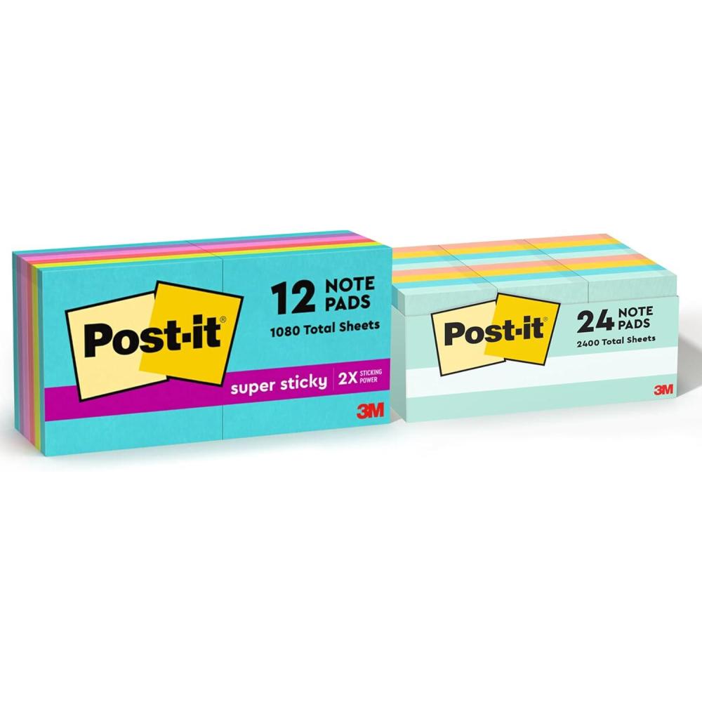 imagePostit Super Sticky Notes 3x3 in 12 Pads 2X The Sticking Power Supernova Neons Bright Colors Recyclable 65412SSMIA ampamp Notes 15x2 in 24 Pads Americas 1 Favorite Sticky Notes Beachside