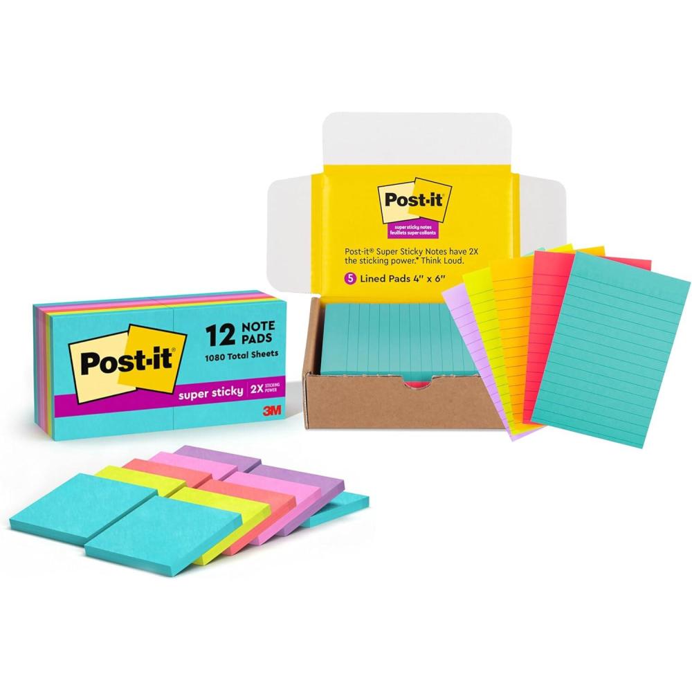 imagePostit Super Sticky Notes 3x3 in ampamp 4x6 in 17 Pads 2X The Sticking Power Neon ampamp Bright Colors Recyclable Amazon Exclusive