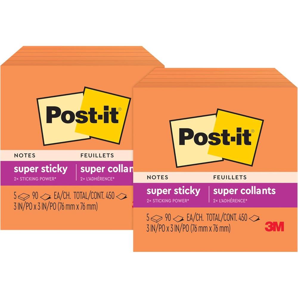 imagePostit Super Sticky Notes 5 Sticky Note Pads 3 x 3 in School Supplies Office Products Sticky Notes for Vertical Surfaces Monitors Walls and WindowsVital Orange Pack of 25 Pads Pack of 2