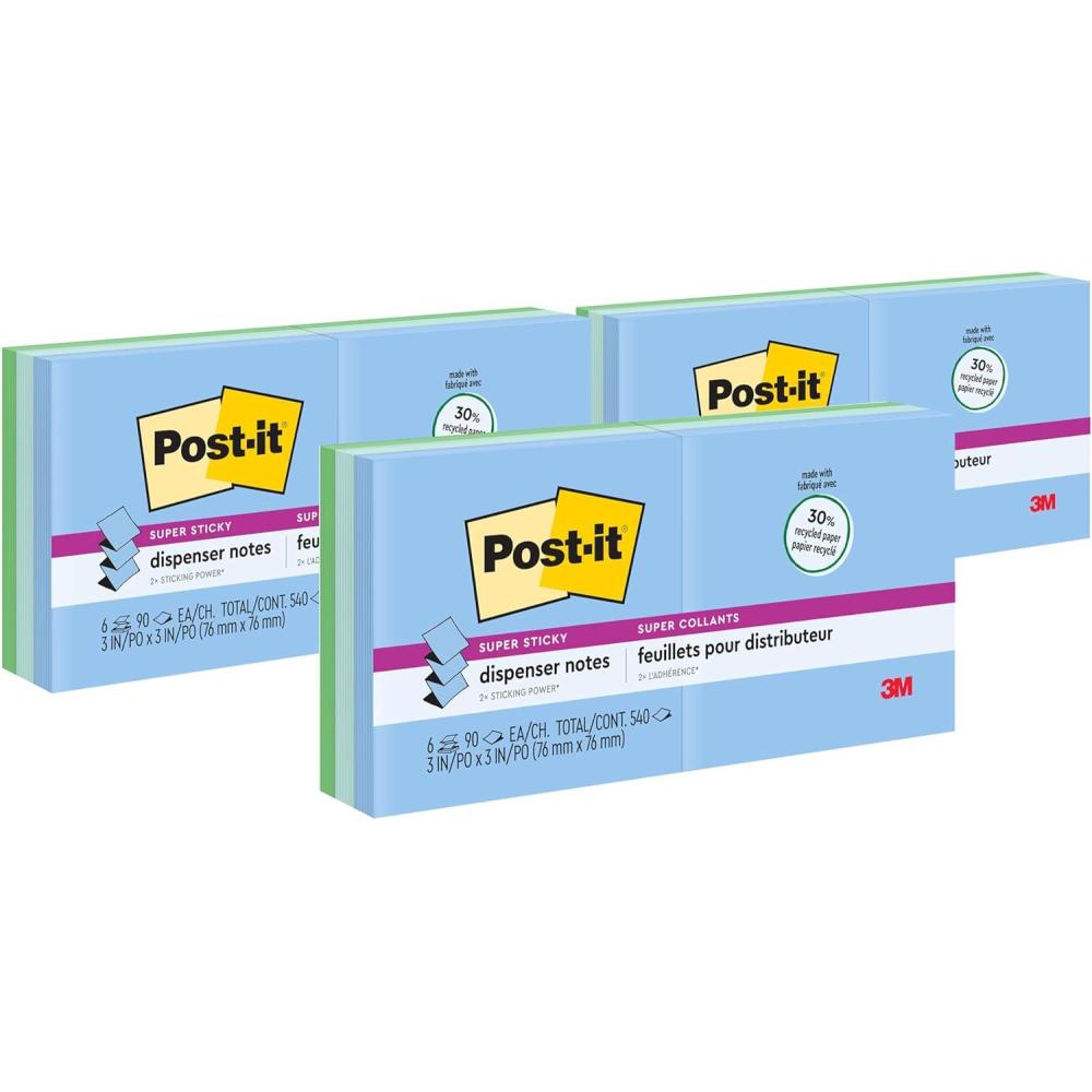 imagePostit Super Sticky Popup Notes 3x3 in 6 Pads 2x the Sticking Power Oasis Collection Cool Colors Recyclable R3306SST Pack of 3