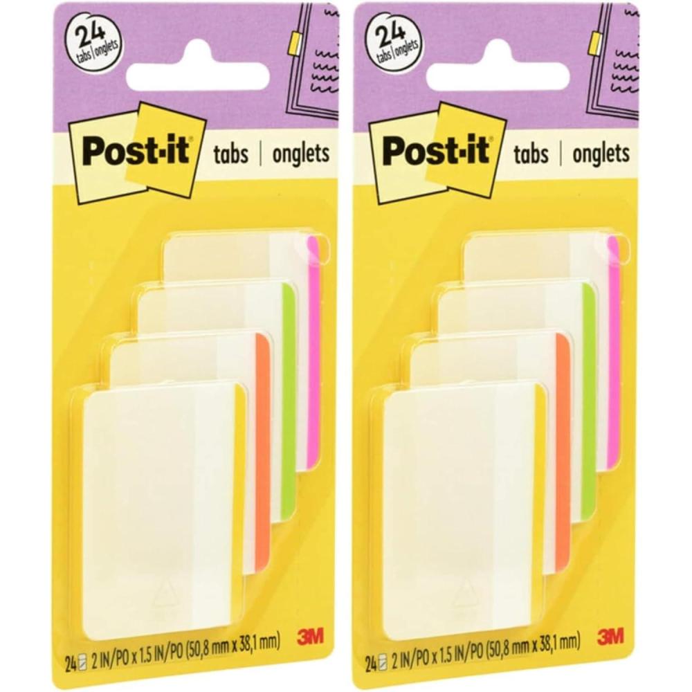 imagePostit Tabs  2 Inch Assorted Bright Colors 4 Colors 24 TabsPack Pack of 2