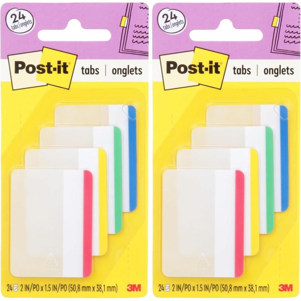 imagePostit Tabs 2 in Lined Assorted Primary Colors 6 TabsColor 4 Colors 24 TabsPack 686F1 Pack of 2