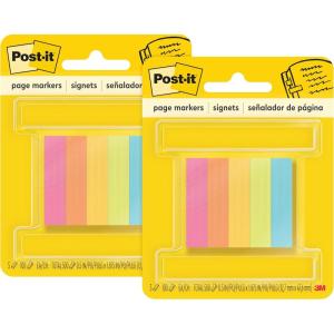 3M Post-it Page Markers, Assorted Colors, 1/2 in x 2 in, 100 Sheets/Pad, 5 Pads/Pack (670-5AN) (Pack of 2)(Assorted Colors)