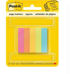 3M Post-it Page Markers, Assorted Colors, 1/2 in x 2 in, 100 Sheets/Pad, 5 Pads/Pack (670-5AN) (Pack of 2)(Neon Green  Neon Orange  Neon Pink  Neon Citrus)
