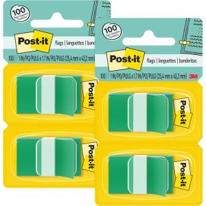 Post-it Flags, 50/Dispenser, 2 Dispensers/Pack, 1 in Wide, Green (680-GN2) (Pack of 2)