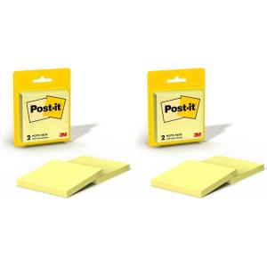 Post-it Notes, 3×3 in, 2 Pads, Canary Yellow, Clean Removal, Recyclable (Pack of 2)