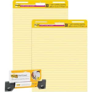 Post-it Super Sticky Easel Pad, 25 in x 30 in Sheets, Yellow Paper with Lines, 30 Sheets/Pad, 2 Pads/Pack, Great for Virtual Teachers and Students (561) & Super Sticky Wall Easel Mounting System(Pad + Super Sticky Wall Easel Mounting System)
