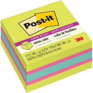 Post-it Super Sticky Notes, 3 in x 3 in, 1 Cube, 2X The Sticking Power, Bright Colors, Recyclable (2027-SSGFA) (Pack of 2)(3″ x 3″)