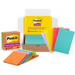 Post-it Super Sticky Notes, 4 in x 4 in, 6 Pads & Super Sticky Notes, 4×6 in, 5 Pads/Pack, 90 Sheets/Pad, Amazon Exclusive Bright Color Collection, Aqua Splash(Sticky Notes + Super Sticky Notes)