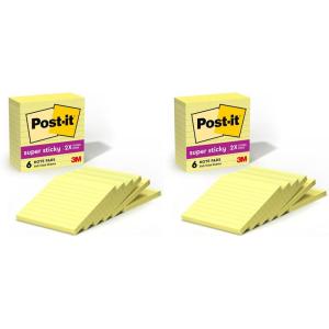 Post-it Super Sticky Notes, 4×4 in, 6 Pads, 2X The Sticking Power, Canary Yellow, Recyclable (675-6SSCY) (Pack of 2)