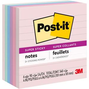 Post-it Notes Super Sticky Recycled Notes in Wanderlust Pastels Collection Colors, Note Ruled, 4″ x 4″, 90 Sheets/Pad, 6 Pads/Pack