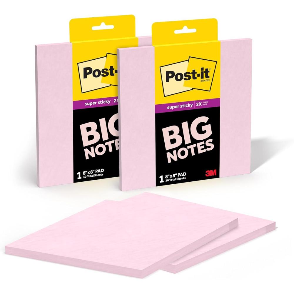 imagePostit Super Sticky Big Notes 8 in x 8 in Extra Large Sticky Notes in Papaya Fizz 2 pads 60 Sheets Total Great for Vision Boards Creative Projects Study Spaces Group Brainstorming and MorePink Salt