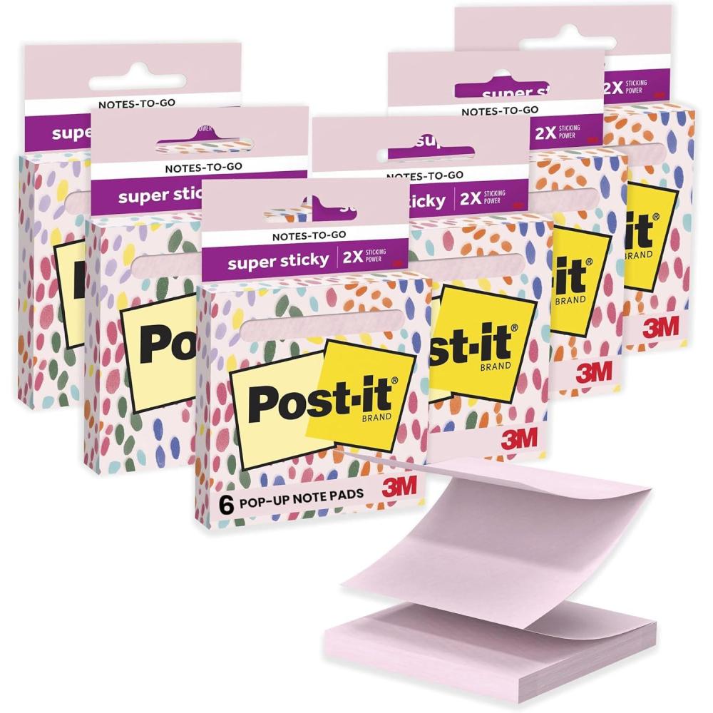 imagePostit Super Sticky Notestogo PopUp Notes 3 in x 3 in 6 Dispensers with 540 Total Pastel Sticky Notes in Pink Salt Color Great for School Office Classroom or HomePink Salt