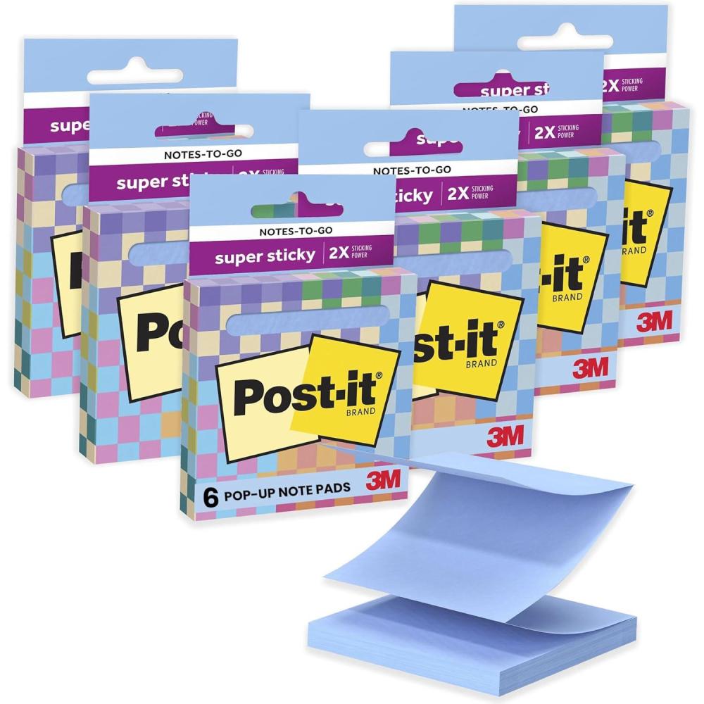 imagePostit Super Sticky Notestogo PopUp Notes 3 in x 3 in 6 Dispensers with 540 Total Pastel Sticky Notes in Pink Salt Color Great for School Office Classroom or HomeWashed Denim