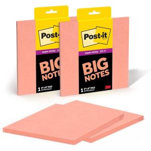Post-it Super Sticky Big Notes, 8 in. x 8 in., Extra Large Sticky Notes in Papaya Fizz, 2 pads, 60 Sheets Total, Great for Vision Boards, Creative Projects, Study Spaces, Group Brainstorming, and More(Papaya Fizz)