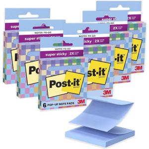 Post-it Super Sticky Notes-to-go Pop-Up Notes, 3 in. x 3 in., 6 Dispensers with 540 Total Pastel Sticky Notes in Pink Salt Color, Great for School, Office, Classroom, or Home(Washed Denim)