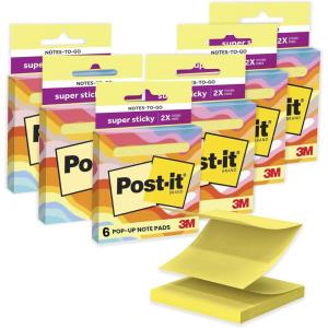 Post-it Super Sticky Notes-to-go Pop-Up Notes, 3 in. x 3 in., 6 Dispensers with 540 Total Pastel Sticky Notes in Pink Salt Color, Great for School, Office, Classroom, or Home(Citron Yellow)
