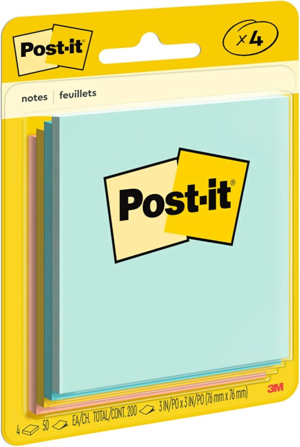 image:imagePostit Notes 3 in x 3 in 4 Sticky Note Pads 50 Sheets per Pad Beachside Caf Collection New Year Organization or Second Semester School Supplies