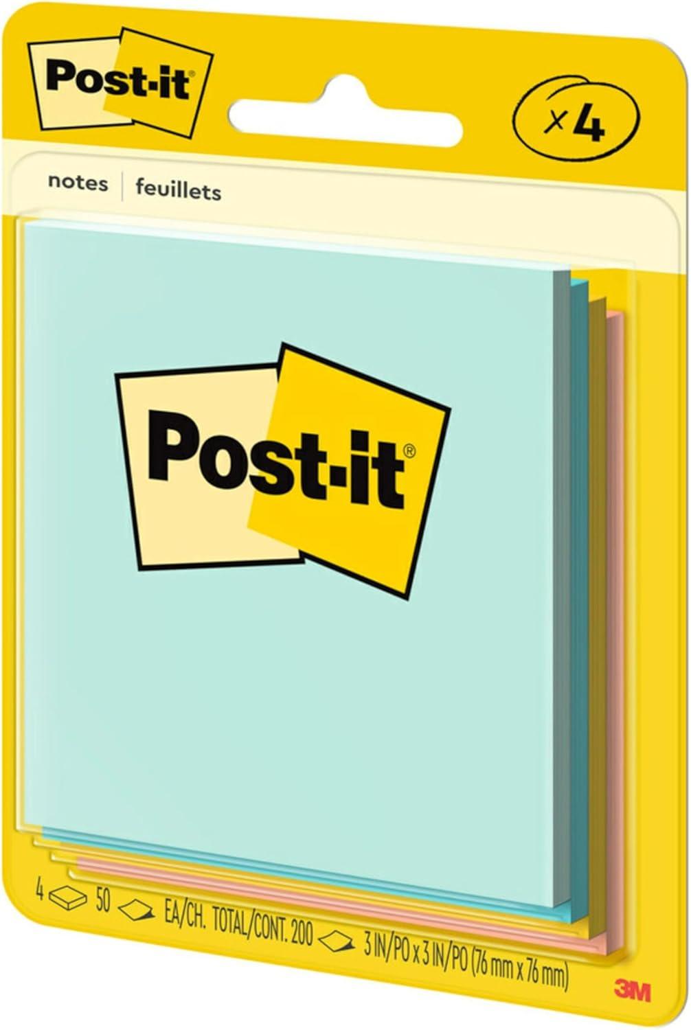 image:imagePostit Notes 3 in x 3 in 4 Sticky Note Pads 50 Sheets per Pad Beachside Caf Collection New Year Organization or Second Semester School Supplies