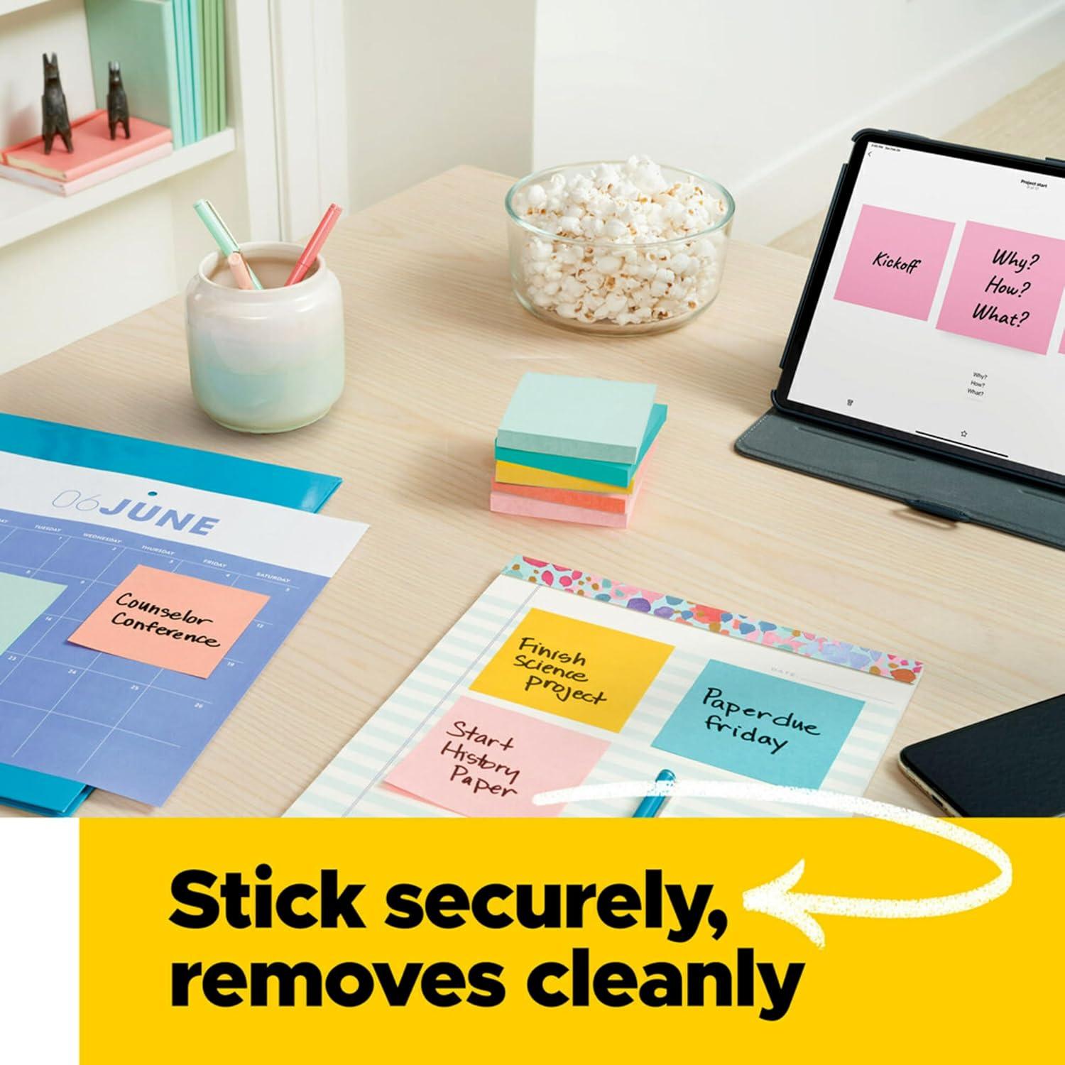 image:imagePostit Notes 3 in x 3 in 4 Sticky Note Pads 50 Sheets per Pad Beachside Caf Collection New Year Organization or Second Semester School Supplies