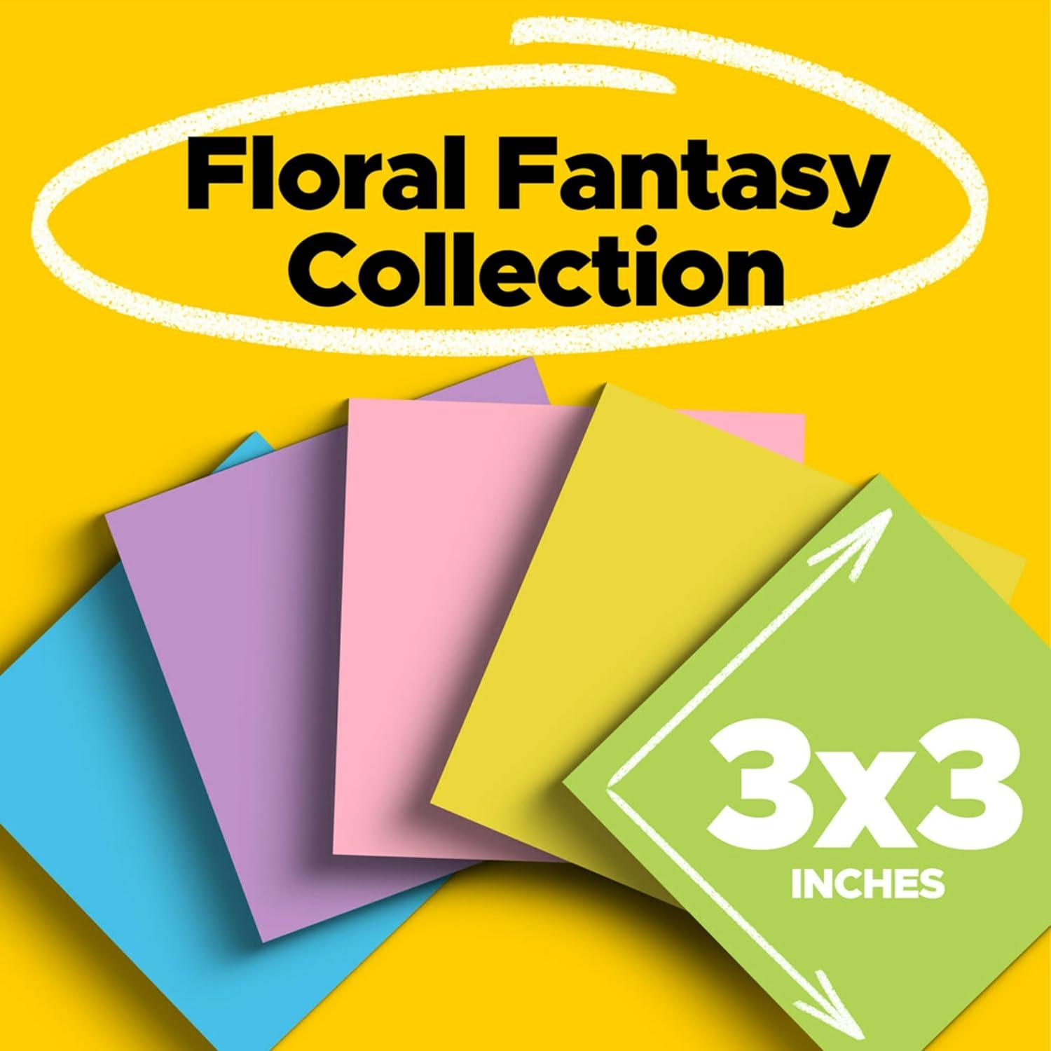 image:imagePostit Notes 3 in x 3 in 5 Sticky Notes Pads 100 Sheets per Pad Floral Fantasy Collection New Year Organization or Second Semester School Supplies