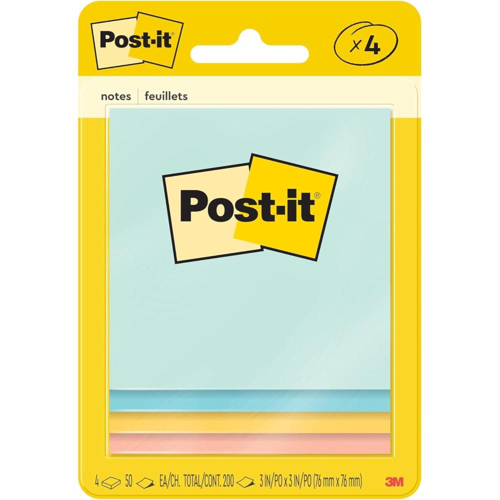 image:imagePostit Notes 3 in x 3 in 4 Sticky Note Pads 50 Sheets per Pad Beachside Caf Collection New Year Organization or Second Semester School Supplies