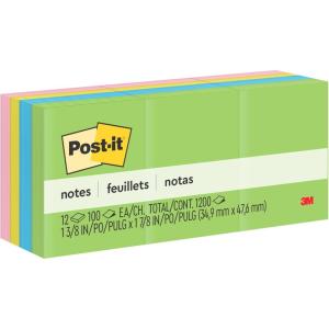 Post-it Notes, 1 3/8 in x 1 7/8 in, 12 Sticky Notes Pads, 100 Sheets per Pad, Floral Fantasy Collection, New Year Organization or Second Semester School Supplies