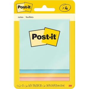 Post-it Notes, 3 in x 3 in, 4 Sticky Note Pads, 50 Sheets per Pad, Beachside Café Collection, New Year Organization or Second Semester School Supplies