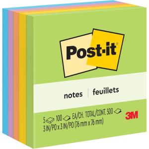 Post-it Notes, 3 in x 3 in, 5 Sticky Notes Pads, 100 Sheets per Pad, Floral Fantasy Collection, New Year Organization or Second Semester School Supplies