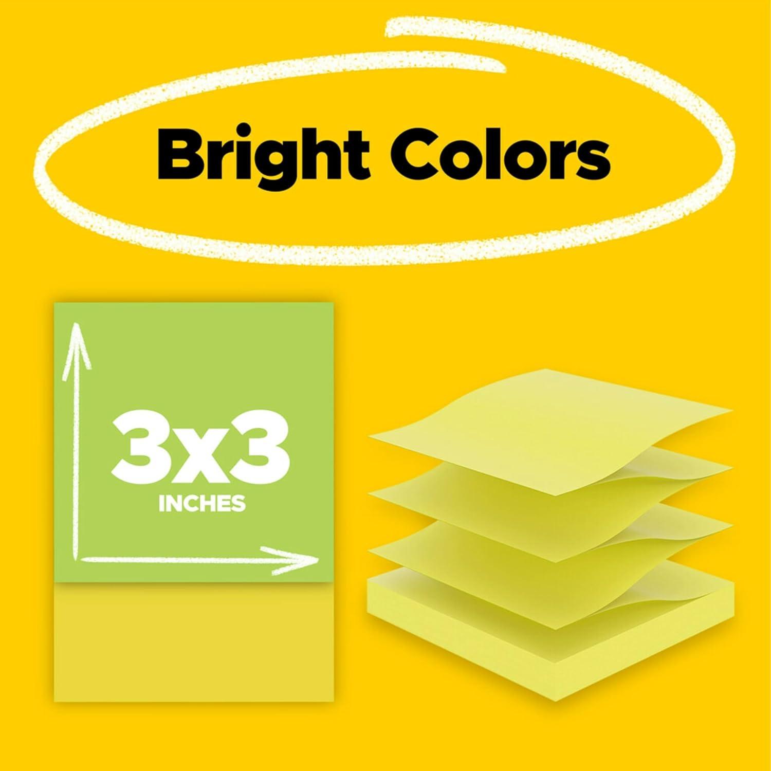 image:imagePostit Popup Notes 3x3 in 3 Pads Americas 1 Favorite Sticky Notes Floral Fantasy Collection Bold Colors Green Yellow Orange Purple Blue Clean Removal Recyclable 33013AUFF
