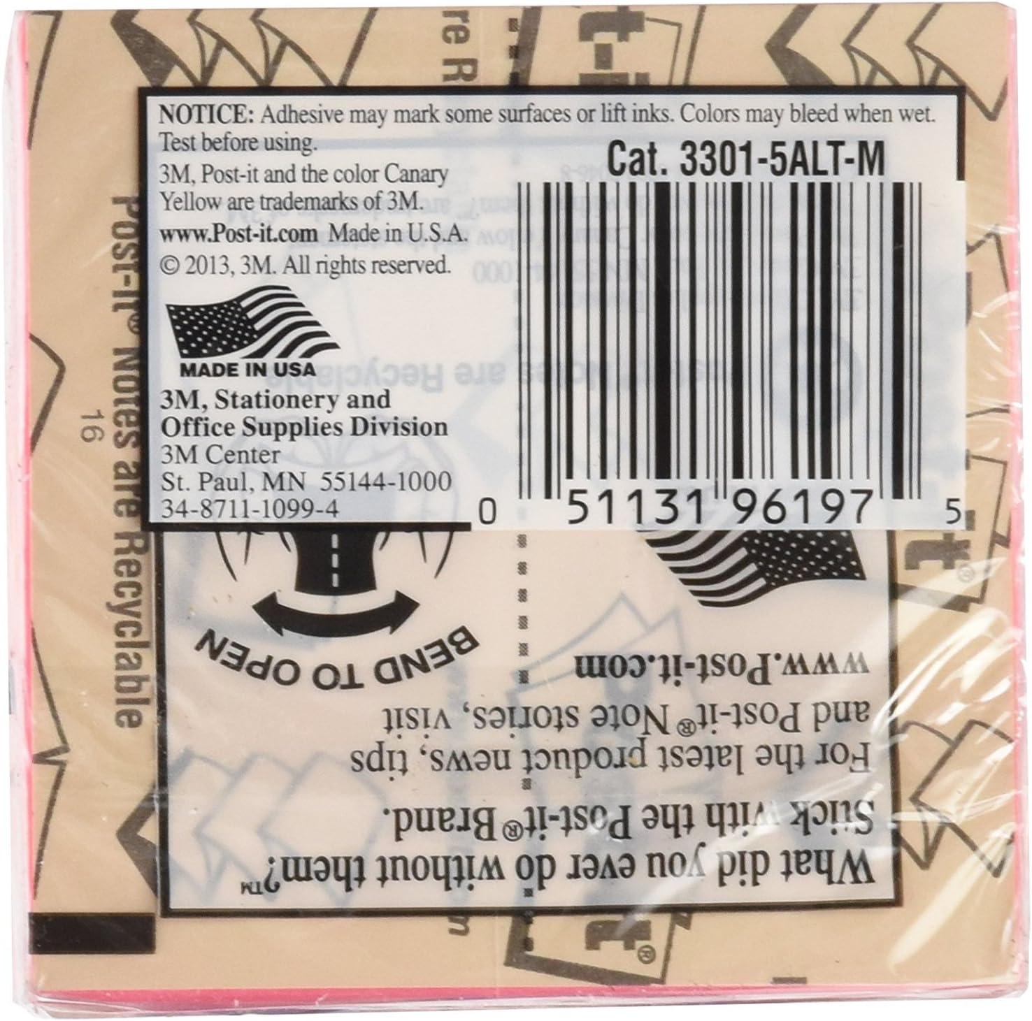 image:imagePostit Popup Notes 3x3 in 5 Pads Americas 1 Favorite Sticky Notes Assorted Colors Clean Removal Recyclable 33015ALTM