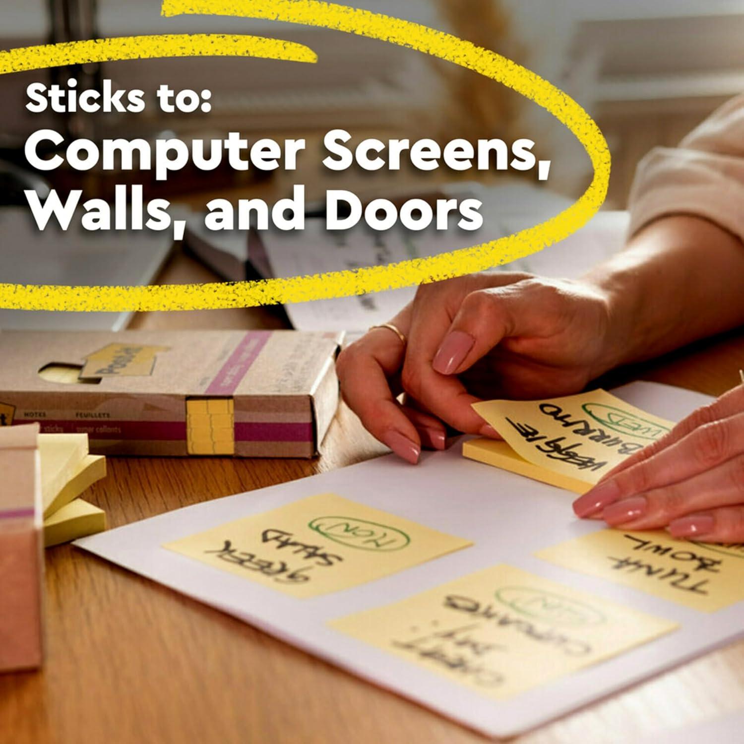 image:imagePostit Super Sticky 100 Recycled Dispenser Popup Notes 6 Sticky Note Pads 3 x 3 in 2X The Sticking Power New Year Organization or Second Semester School Supplies Canary YellowCanary Yellow