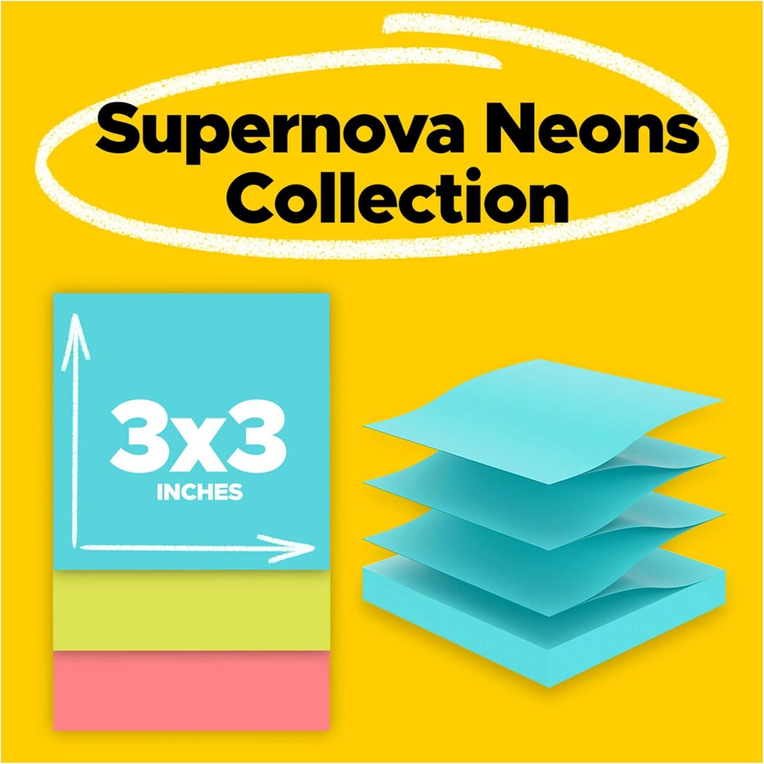 image:imagePostit Super Sticky Dispenser Popup Notes 6 Sticky Note Pads 3 x 3 in 2X The Sticking Power School Supplies and Oce Products Use with Postit Note Dispensers Supernova Neons Collection14 x 6 Pack of 12