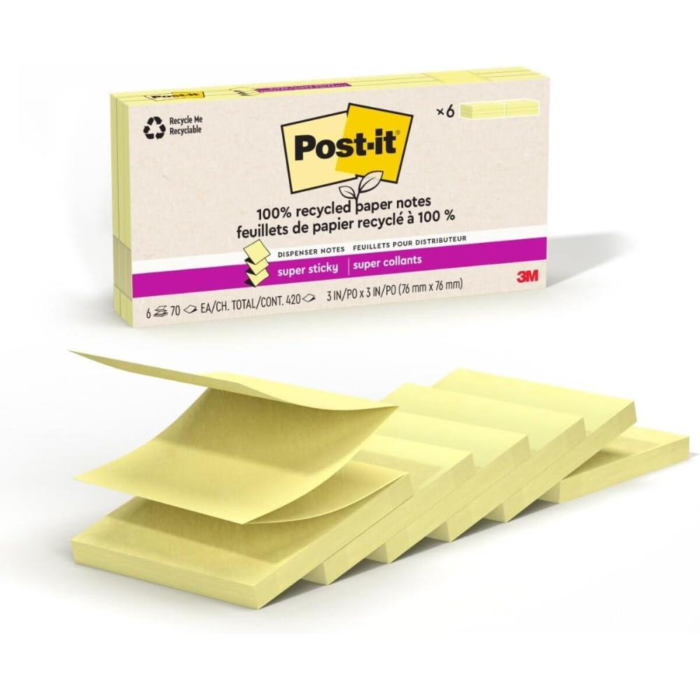 image:imagePostit Super Sticky 100 Recycled Dispenser Popup Notes 6 Sticky Note Pads 3 x 3 in 2X The Sticking Power New Year Organization or Second Semester School Supplies Canary YellowCanary Yellow