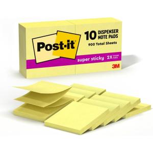 Post-it Super Sticky Dispenser Pop-up Notes, 10 Sticky Note Pads, 3 x 3 in., 2X The Sticking Power, New Year Organization or Second Semester School Supplies, Canary Yellow(9.5″ x 6.4″ (Pack of 12))