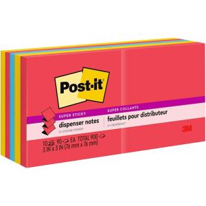 Post-it Super Sticky Dispenser Pop-up Notes, 10 Sticky Note Pads, 3 x 3 in., 2X The Sticking Power, New Year Organization or Second Semester School Supplies, Playful Primaries Collection(2.2″ x 6″ (Pack of 12))