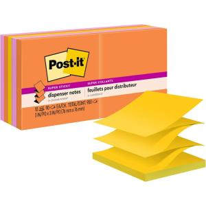Post-it Super Sticky Dispenser Pop-up Notes, 6 Sticky Note Pads, 3 x 3 in., 2X The Sticking Power, New Year Organization or Second Semester School Supplies, Energy Boost Collection(3″ x 3″)