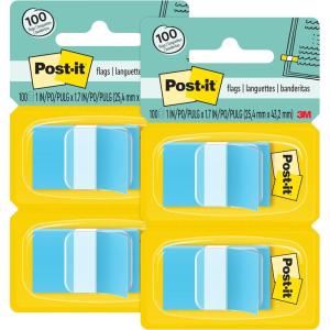Post-it Flags, 50/Dispenser, 2 Dispensers/Pack, 1 in Wide, Bright Blue (680-BE2) (Pack of 2)(Bright Blue)