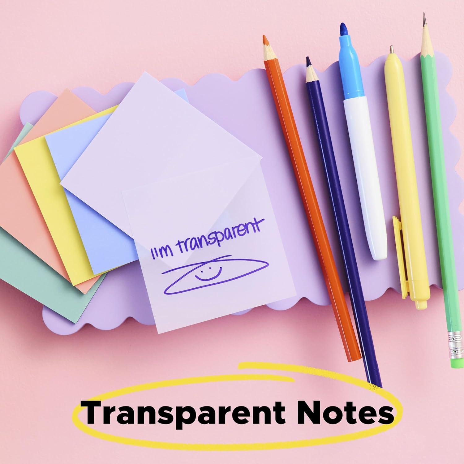 image:imagePostit Transparent Notes 28 in x 28 in Pastel Sticky Notes School Supplies Office Products Great for Studying Great for Studying 2 PadsPastel Transparent