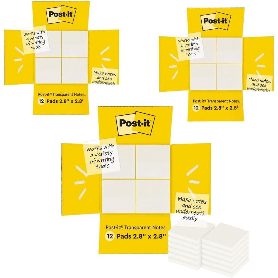 image:imagePostit Transparent Notes 28 in x 28 in Pastel Sticky Notes School Supplies Office Products Great for Studying Great for Studying 2 PadsClear Transparent  3 Pack