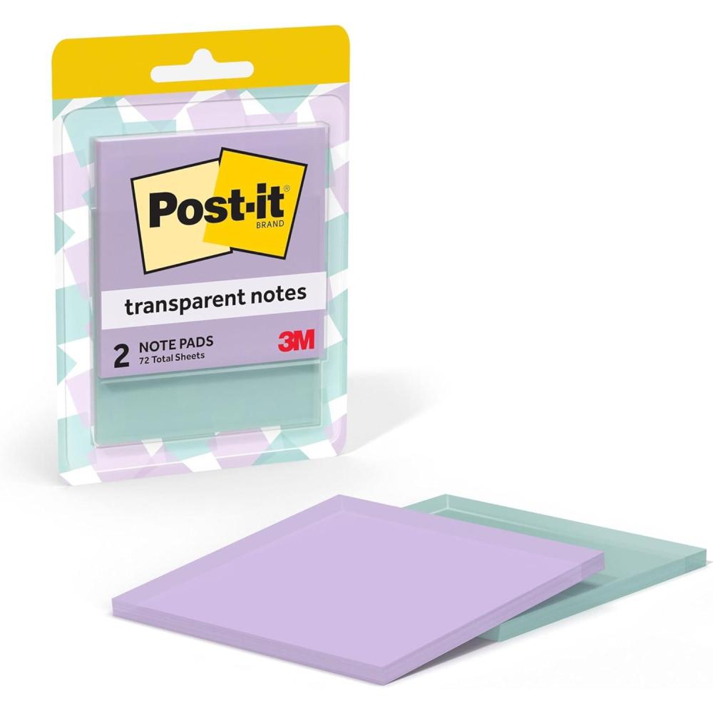 image:imagePostit Transparent Notes 28 in x 28 in Pastel Sticky Notes School Supplies Office Products Great for Studying Great for Studying 2 PadsPastel Transparent