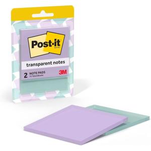 Post-it Transparent Notes, 2.8 in. x 2.8 in., Pastel Sticky Notes, School Supplies, Office Products, Great for Studying, Great for Studying, 2 Pads(Pastel Transparent)