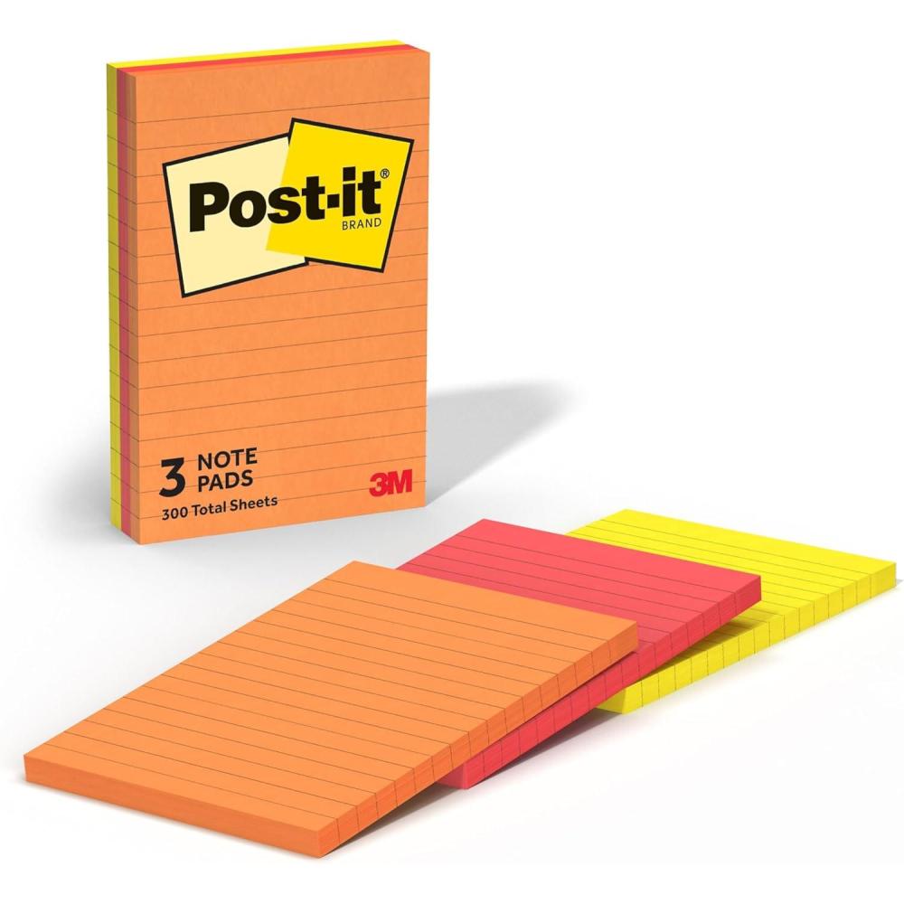 image:imagePostit Notes 3 Lined Sticky Notes Pads 4 x 6 in School Supplies and Oce Supplies Sunburst Collection