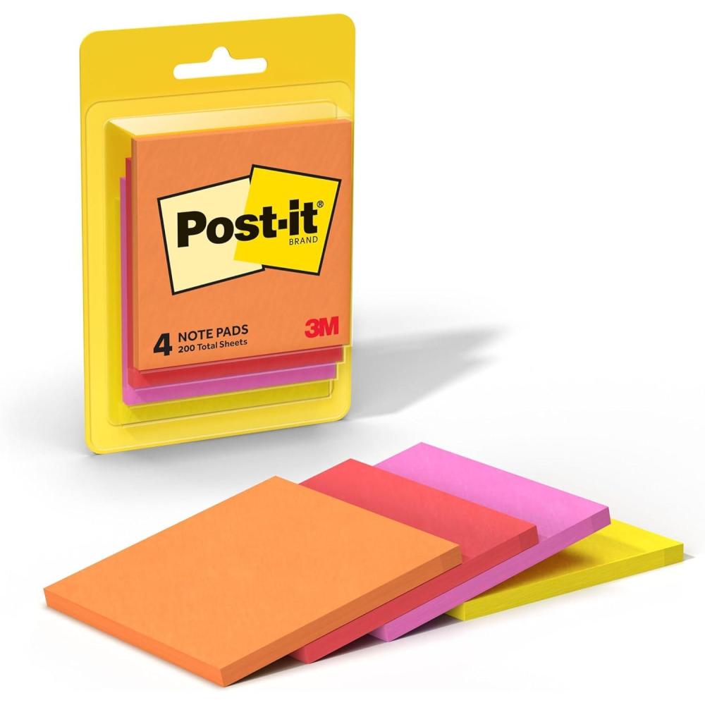 image:imagePostit Notes 4 Sticky Notes Pads 3 x 3 in School Supplies and Oce Supplies Sunburst Collection