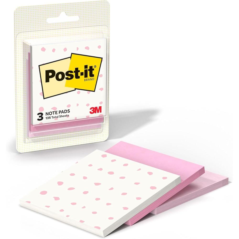 image:imagePostit Polished Patterns Sticky Notes Spot On Design Featuring 1 Leopard Pattern 1 Sand Dune and 1 Cloud Dancer Sticky Note Pad 3 in x 29 in 45 Sheets per PadBubble Blush