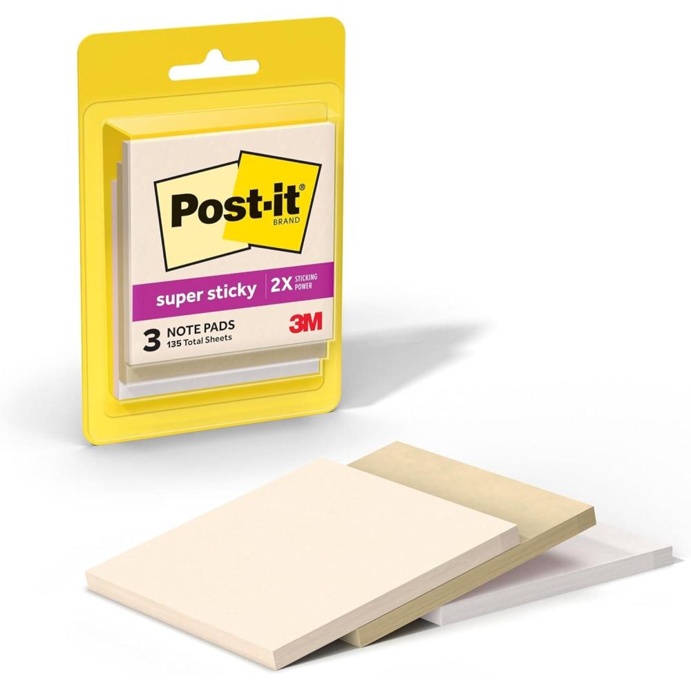 image:imagePostit Super Sticky Notes 3 Sticky Notes Pads 3 x 3 in School Supplies and Oce Supplies 2X the Sticking Power Neutrality Collection