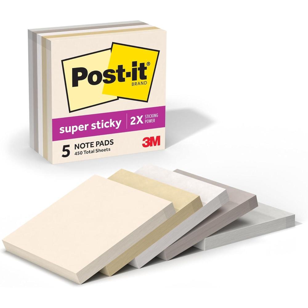 image:imagePostit Super Sticky Notes 5 Sticky Notes Pads 3 x 3 in School Supplies and Oce Supplies 2X the Sticking Power Neutrality Collection