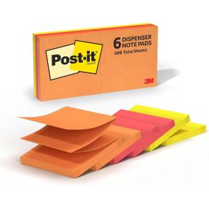 Post-it Dispenser Pop-Up Sticky Notes, 6 Sticky Notes Pads, 3 x 3 in., School Supplies and Oﬃce Supplies, Use with Post-it Note Dispensers, Sunburst Collection
